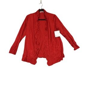 89th + Madison‎ Cardigan Sweater Womens Medium Red Open Front Ruffle Collar Knit